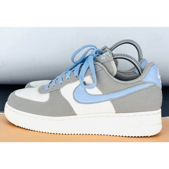 Wmns Nike Air Force 1 Blue Gray Sz 9.5 Canvas Toe Box Platform Lt Blue Swoosh - Picture 4 of 8